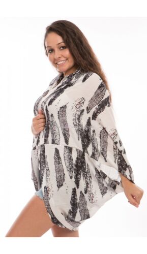 Feather Print Viscose Cocoon Kimonos Cardigan Shrug Cover Up Casual Beach Pool - Picture 1 of 6