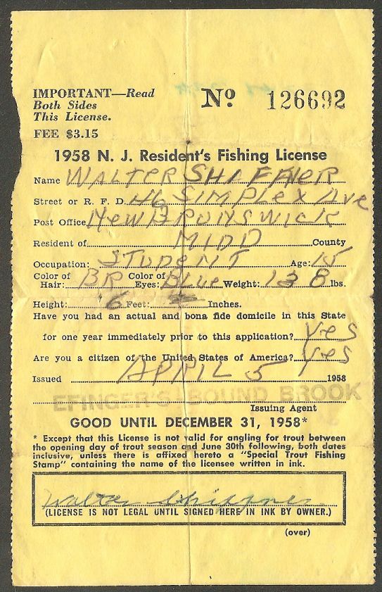 US NJT11 New Jersey Trout Revenue on License 1958 Crease eBay