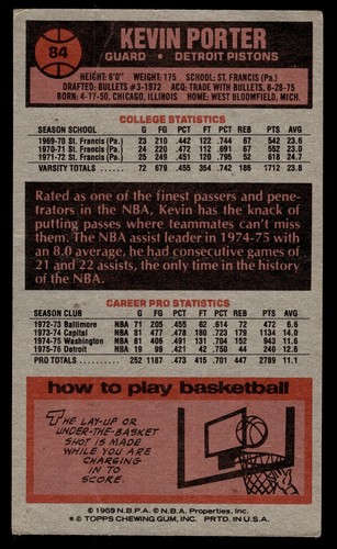 1976-77 Topps #84 Kevin Porter VG Condition - Picture 2 of 2