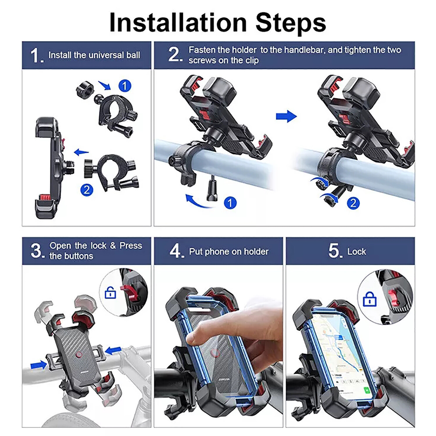 Motorcycle Phone Mount 1s Auto Lock 100mph Military Anti-Shake Bike Phone Holder