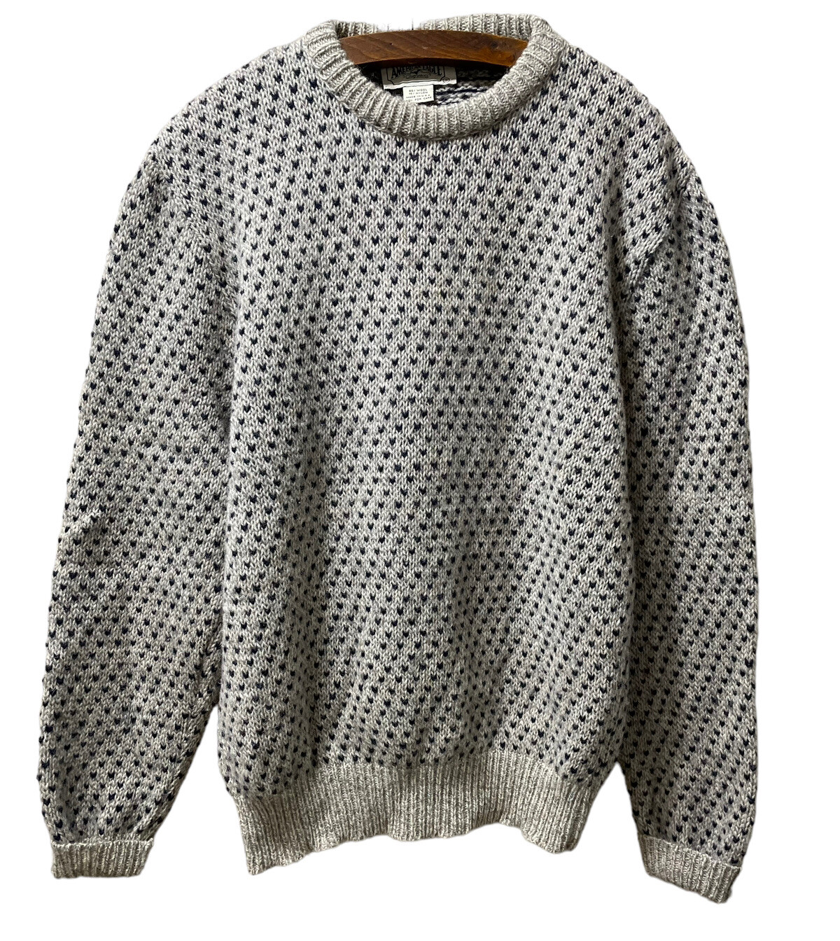 80s Vintage American Eagle Sweater Men's Small Gray Blue Birdseye Wool Crew Neck image 5