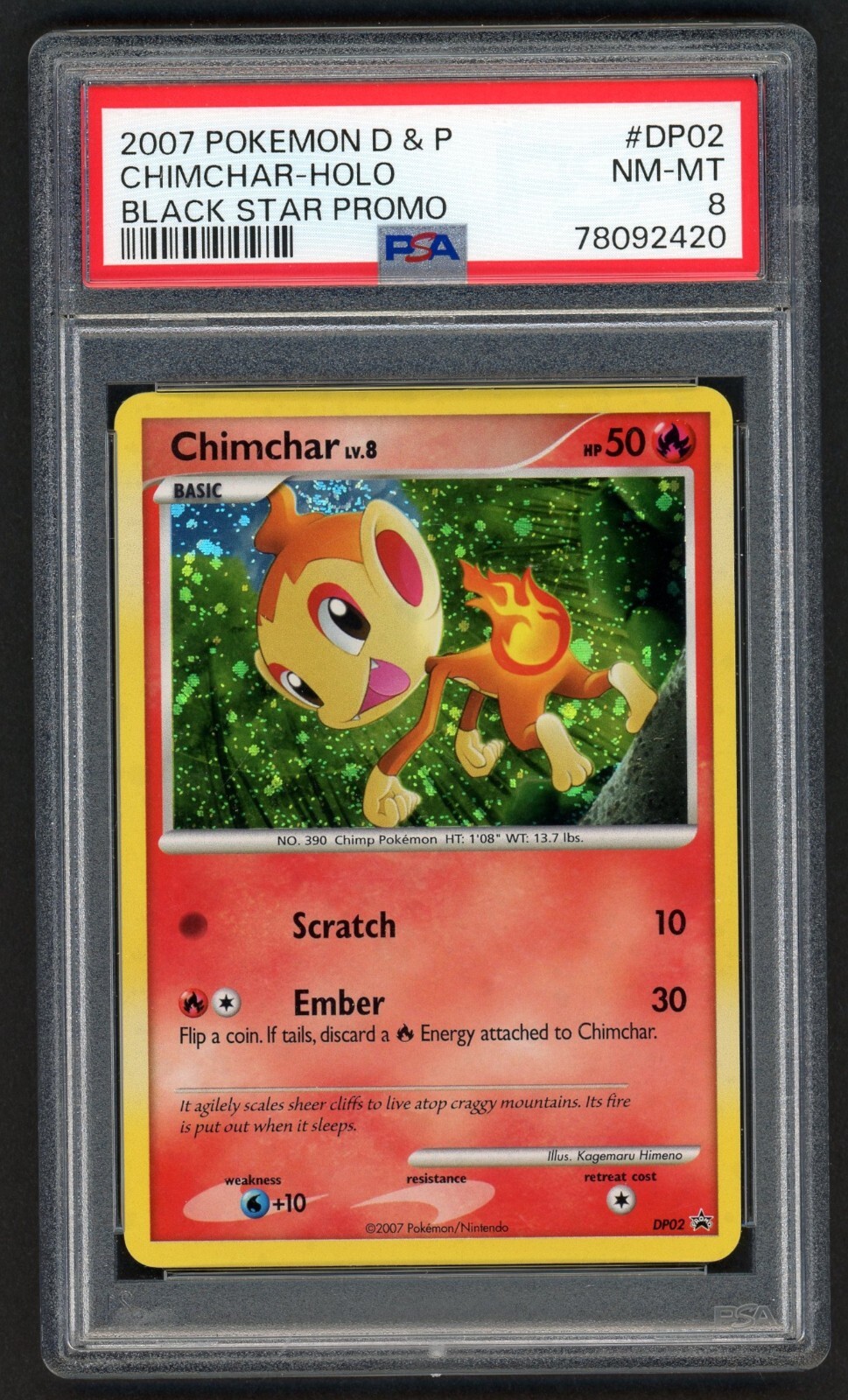 CHIMCHAR 2007 POKEMON DIAMOND PEARL D&P #DP02 BLACK STAR PROMO HOLO CARD PSA 8