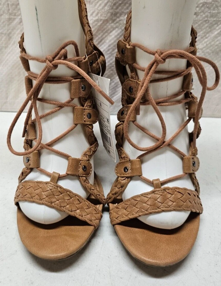 Новый с Ярлыками Merona женщин 9,5 бежевый с ремешками насосы коренастый 4» каблук туфли на молнии сандалии - Изображение 3 из 4