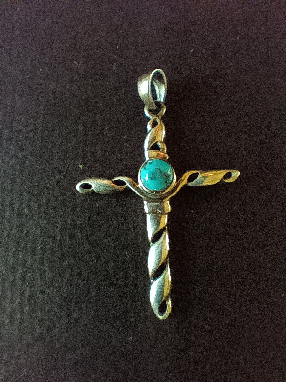 Vintage Southwest Sterling Silver & Turquoise Cross Pendant