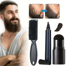 Beard Grooming Kit - Waterproof Pencil, Brush & Powder for Natural Look 3PCS