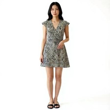 Free People French Quarter Print Wrap Mini Dress Women XS Ruffle Animal Print