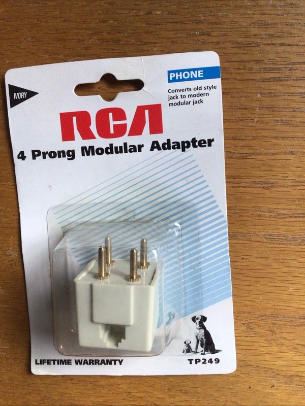 RCA Telephone 4-Prong to Modular Adapter New in Package Older Stock TP249 Ivory