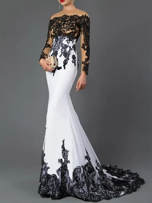 Evening Dresses Mermaid Long Sleeves Prom Dresses Gothic Black Wedding  Dresses | eBay