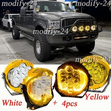 4x Yellow White 5" Round LED Work Lights Bar Amber Pods Fog Lamp Offroad Driving