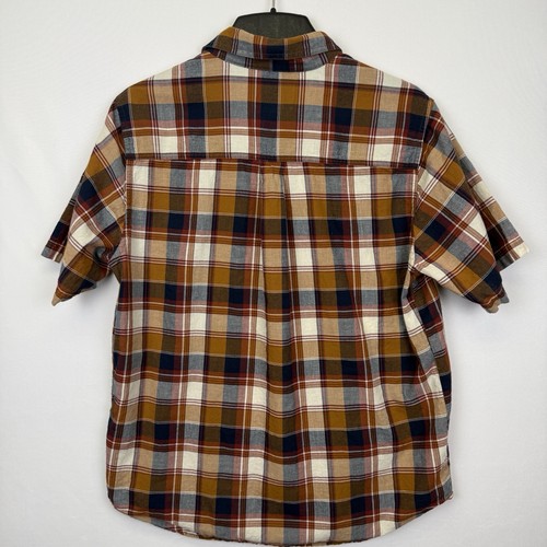 Woolrich Shirt Men L Brown\Orange Plaid Fall Short Sleeve Cotton Button Up - 第 6/7 張圖片