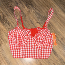 Cupshe Red White Gingham Corset Top Adjustable Straps Hook  Eye Closure
