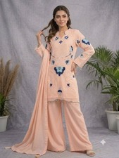 Presenting Soft Organza Peach Top Palazzo With Dupatta For Women Party Wear
