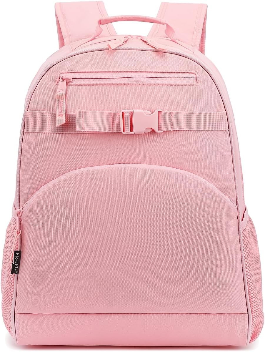 FlowFly Kids Backpack for Toddler Boys Girls, Simple Lightweight Bookbag Pink