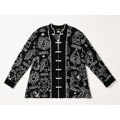 Bob Mackie Wearable Art Zodiac Silk Blouse NWT Frog Closure Graphic 3X Mandarin