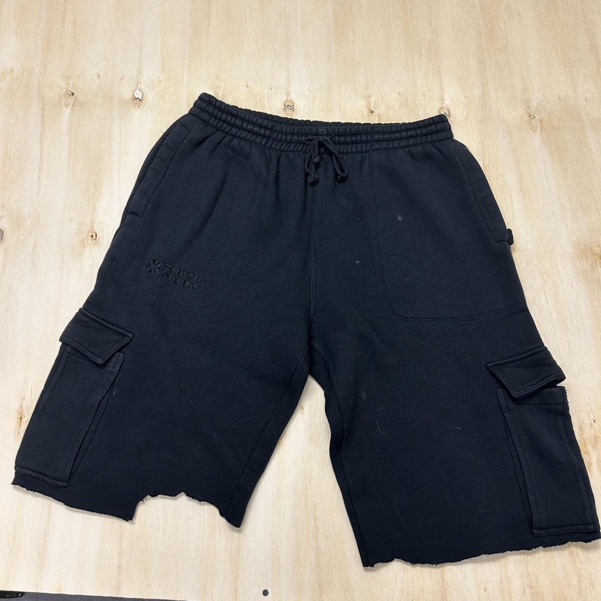 Southpole Cargo Shorts Mens XL Black Fleece Elastic Waist 