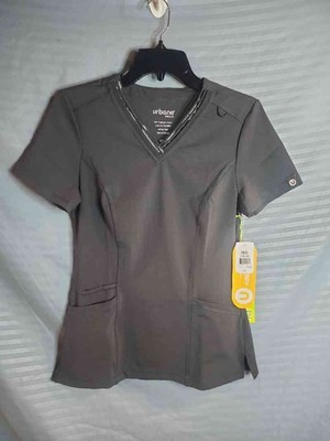 Urbane Impulse Women's V-Neck Scrub Top Black 360 Stretch Slim Fit XS