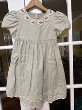 Vintage Goodlad Girls Linen Mint Dress with Roses and Lace Trim Size 5