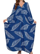 Women Kaftan Dresses Plus Size V-Neck Batwing Sleeves Beach Cover Up Summer F...