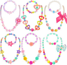 Kids Classic Jewelry, 6 Sets of Beaded Necklaces and Bracelets for Girls, Favors