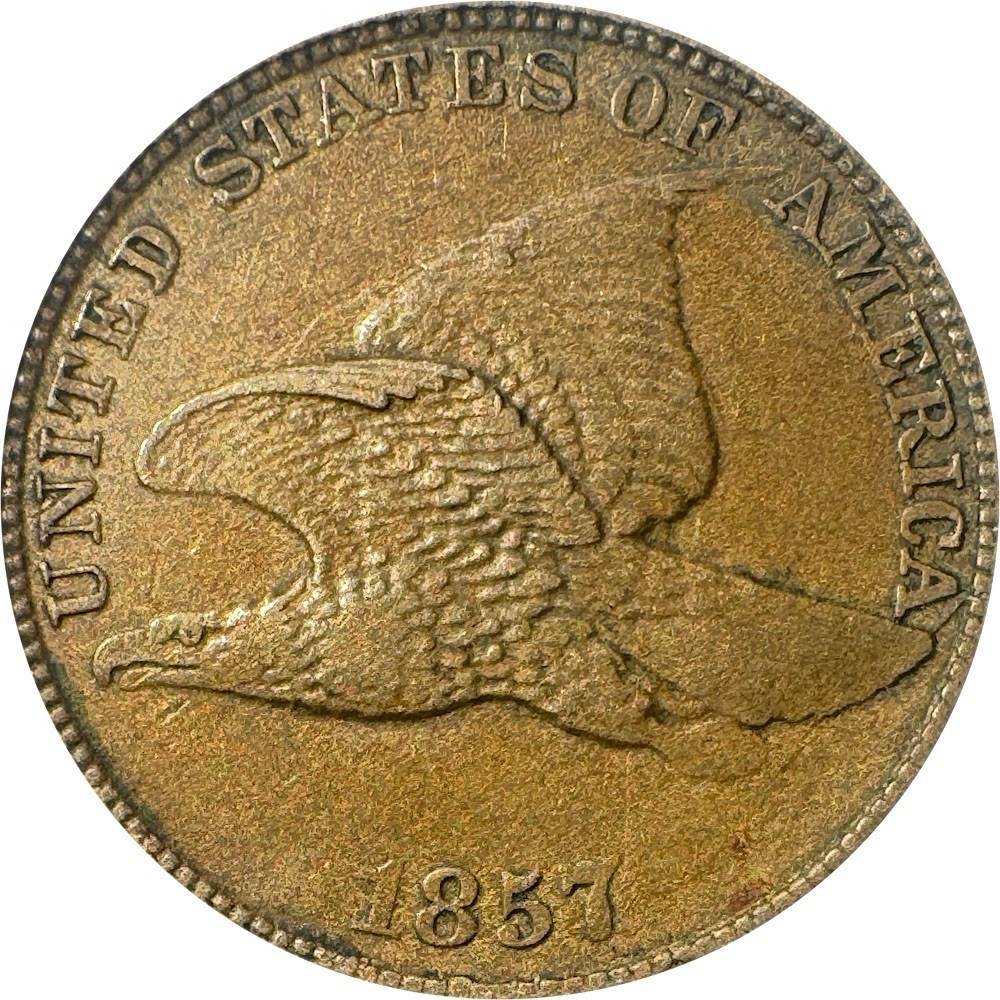 1857 Flying Eagle Cent - Choice VF+ Original type Coin - Obverse Die Clash