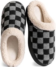Men Women Plaid Winter Slippers Memory Foam Fluffy Warm Indoor House Shoes Bedro