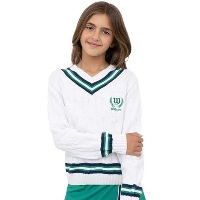 Wilson Girl's White Cable Knit V-Neck Long Sleeve Sweater - Size: L (10-12) NWT