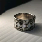 Vintage Onyx Marcasite Mother of Pearl Sterling Silver 925 Ring Size 7  Gift Her