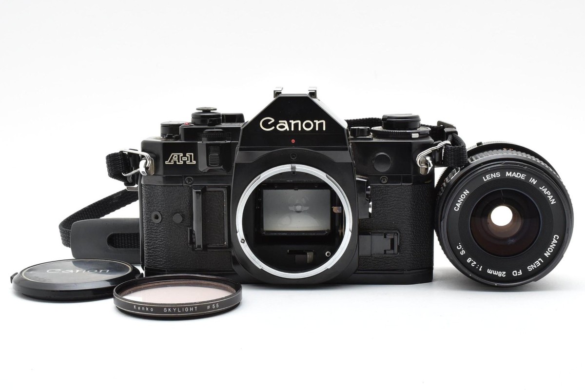 Canon A-1 Black 35mm SLR Film Camera FD 28mm F2.8 Lens [EXC++]