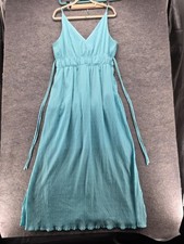 Taylor Dress Womens M Blue Maxi Sundress V-Neck Pleated Chiffon Lined Strappy