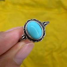 925 Sterling Silver Ring Oval Turquoise 8x6mm Natural Blue Gemstone Jewelry Gift