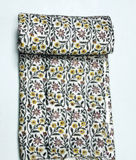 Indian Hand Block Print Cotton Fabric White Floral Vine Print Fabric 2.5 Yards