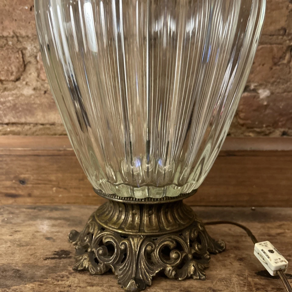 MURANO Ribbed  GLASS Lamp w/ Gold Flakes Applied Decorative Handles Italy - Image 3 of 4