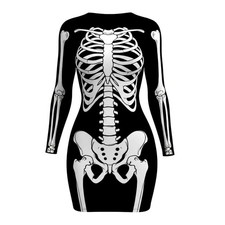NEW! XL 14 Plus Skeleton Black Bodycon Halloween Costume Dress Long Sleeve Mini