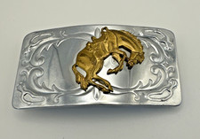 Gold Silver Bucking Horse Belt Buckle Two Tone Western USA Vintage Gold Silver