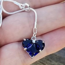 Collar colgante corazón corazón corazón cristal azul plata de ley Lariat
