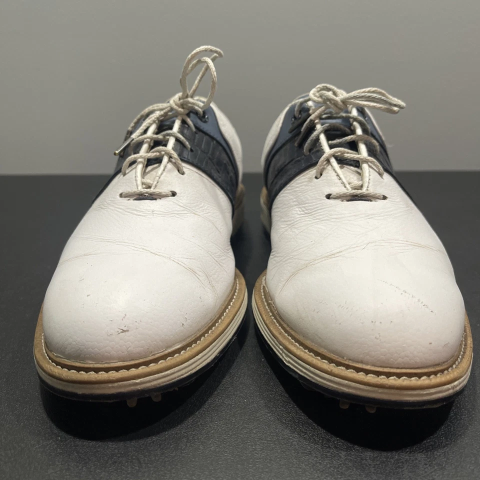 Мужские туфли для гольфа FootJoy DryJoys серии Premiere Packard 7,5 белые темно-синие 54269 - Изображение 3 из 4