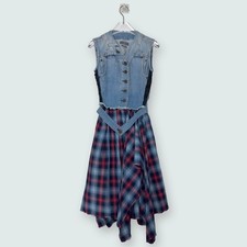 McQ Alexander McQueen | Denim top Tartan Plaid Draped Skirt | Sz IT 38~Small