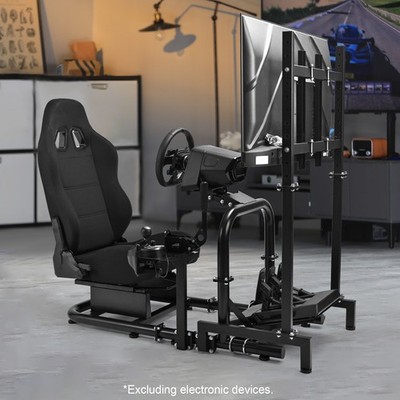 Marada Racing Simulator Cockpit & TV Stand & Black Seat Fit Logitech G923 G29