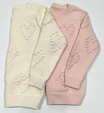 Lot of 2 Shein Girls Long Sleeve Pullover Heart Knit Sweaters Ivory, Pink Sz 7Y