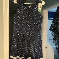 Lands End Med/P Sundress, Polka Dots, Pleated, Tencel New