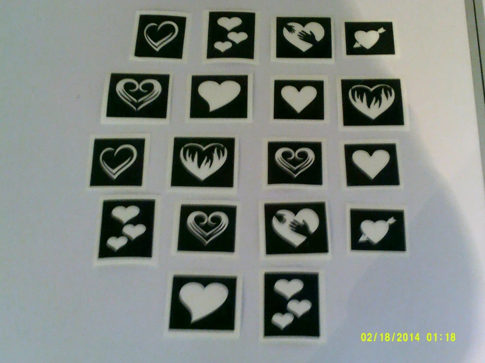 DAZZLE GLITTER TATTOOS Heart themed stencils for glitter tattoos / airbrush / many other uses love