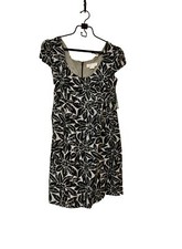MICHAEL  KORS Black & Tan Floral LINEN Cap Sleeve Empire Waist Dress(S8)