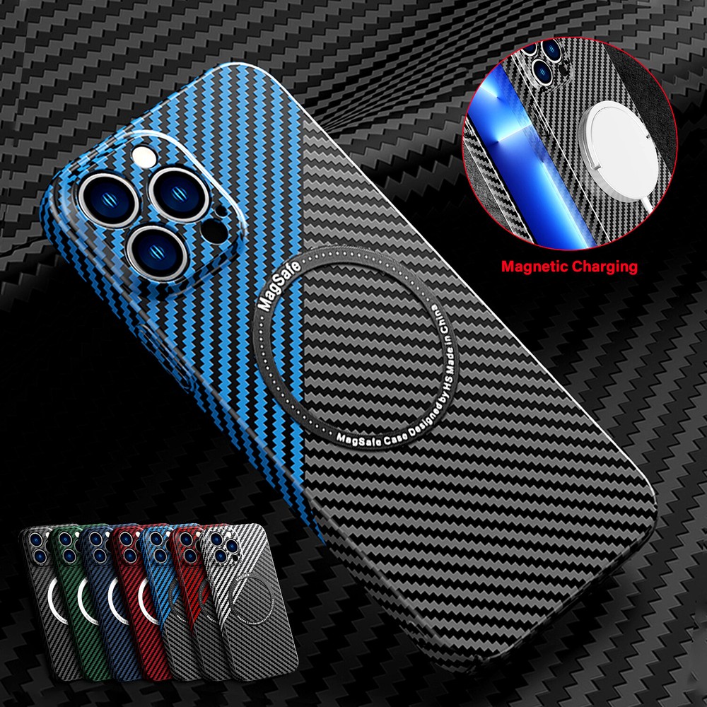 Case For iPhone 16 15 14 Pro Max Plus 13 12 Carbon Fiber Magnetic Mag Safe Cover