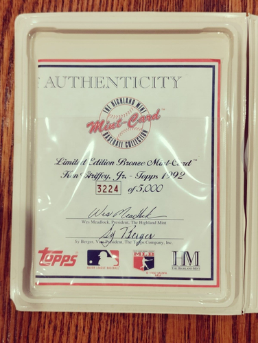 Highland Mint 1992 Topps Ken Griffey Jr. Limited Ed. Bronze Mint Card #3224/5000 - Imagen 3 de 4