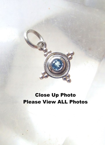 Swiss Blue Topaz 925 Sterling Silver Charm, Tiny Round Gemstone Pendant