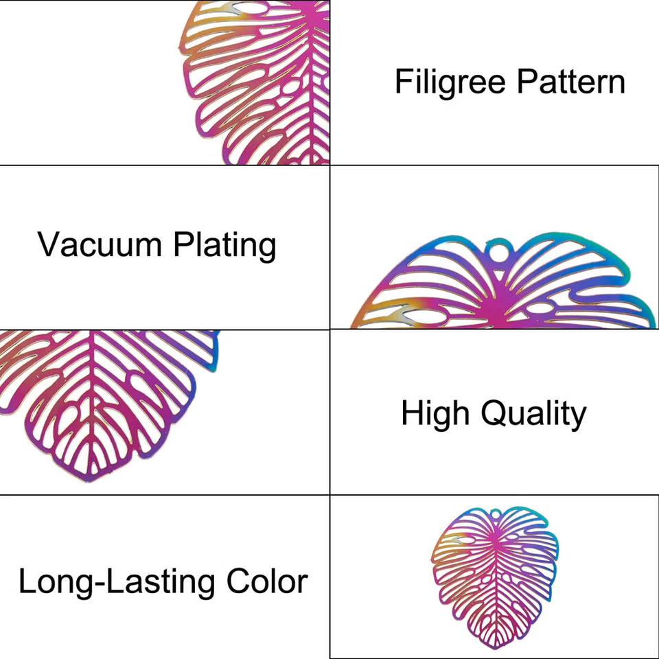 30 шт. многоцветные филигранные подвески Monstera Leaf 201 из нержавеющей стали 32 ~ 63 мм - Изображение 3 из 4