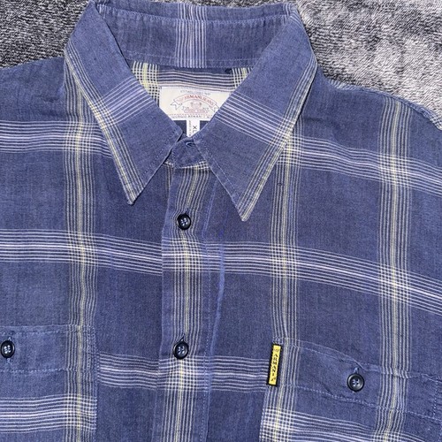 Armani Jeans Button Up Shirt Mens XL Blue Made Italy Short Sleeve Ramie - Picture 2 of 8