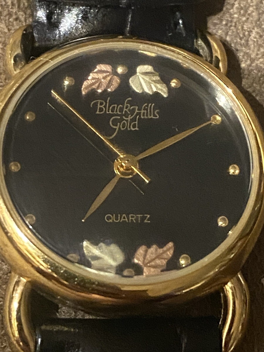 VINTAGE BEAUTIFUL DESIGNER BLACK HILLS GOLD 12K LEAFS QUARTZ 