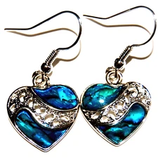GORGEOUS TURQUOISE ABALONE PIERCED FANCY HEART EARRINGS D1 USA Shipping
