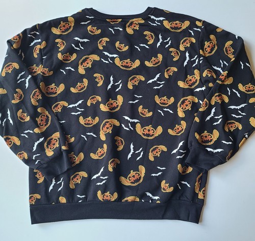 Disney Stitch Juniors Halloween Sweatshirt SZ XL 15/17 Pumpkin Bats Black - Picture 4 of 7